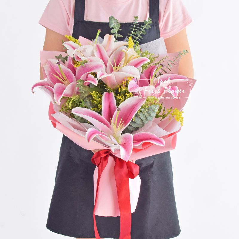 Cherished| Pink Lilies Fresh Flower Bouquet | Same Day Delivery