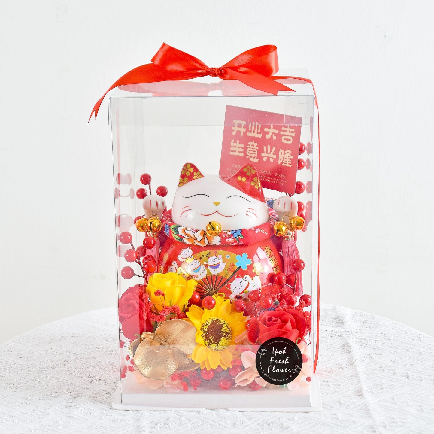 Della Fortune Lucky Cat Opening Flower Arrangement| Same Day Delivery