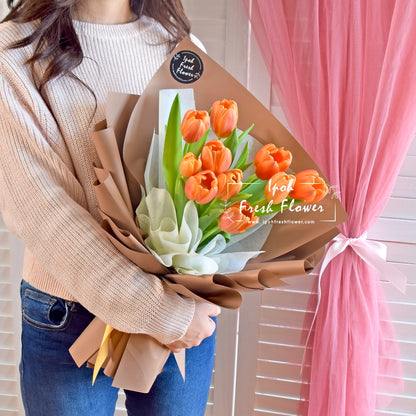 Emperor Orange Tulip Bouquet| Fresh Flower Bouquet Delivery