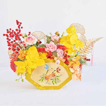 Golden Year Wishes|CNY Artificial Flower Box| Same Day Delivery