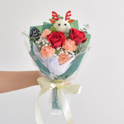 Little Reindeer| Christmas Petite Fresh Flower Bouquet| Same Day Delivery