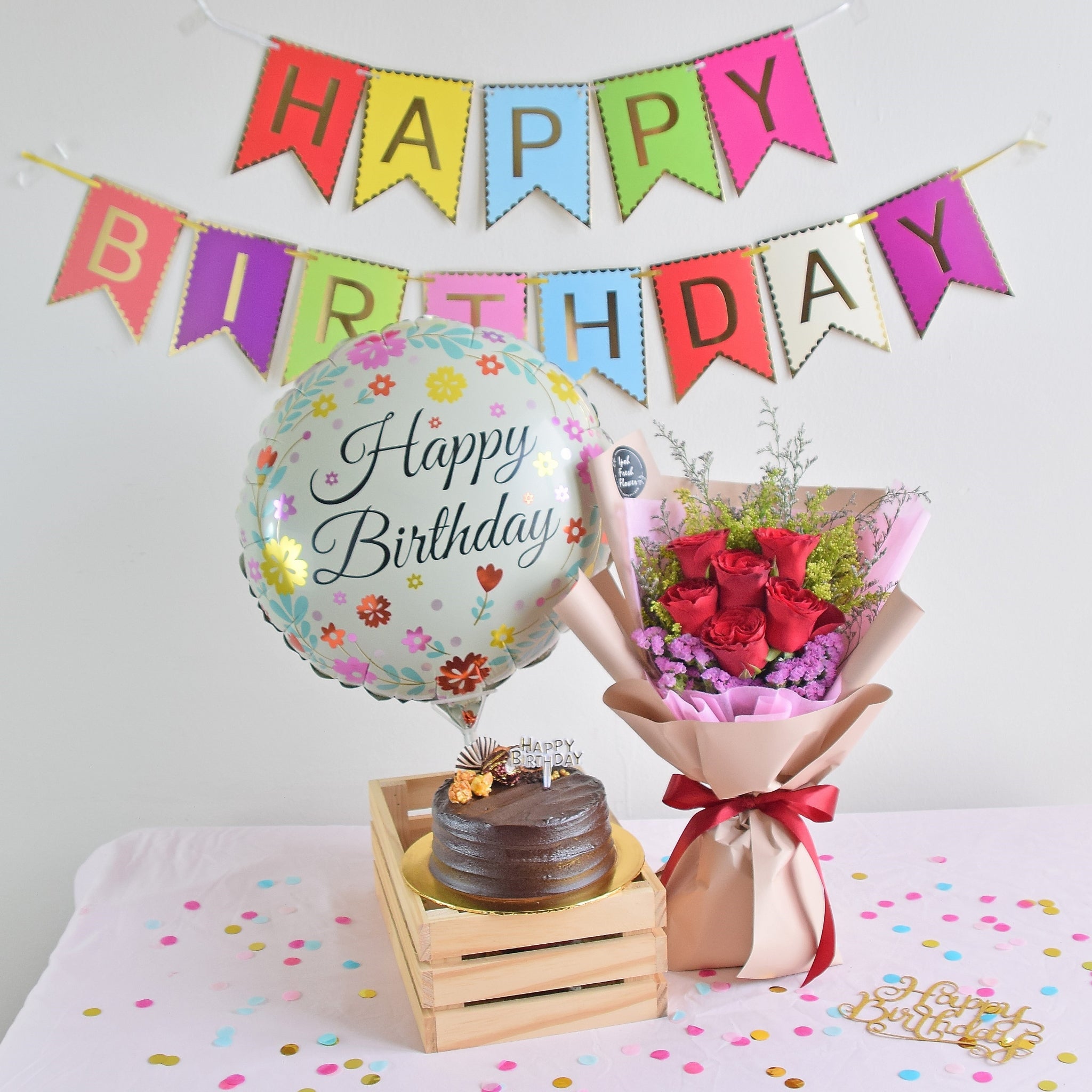 Mecca Birthday Bundle Flowers, Balloons &Cake Same Day Delivery