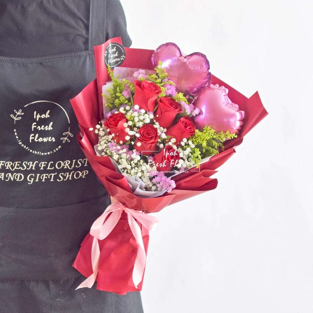 Mellow Love| Roses Bouquet with Balloon| Fresh Flower Delivery