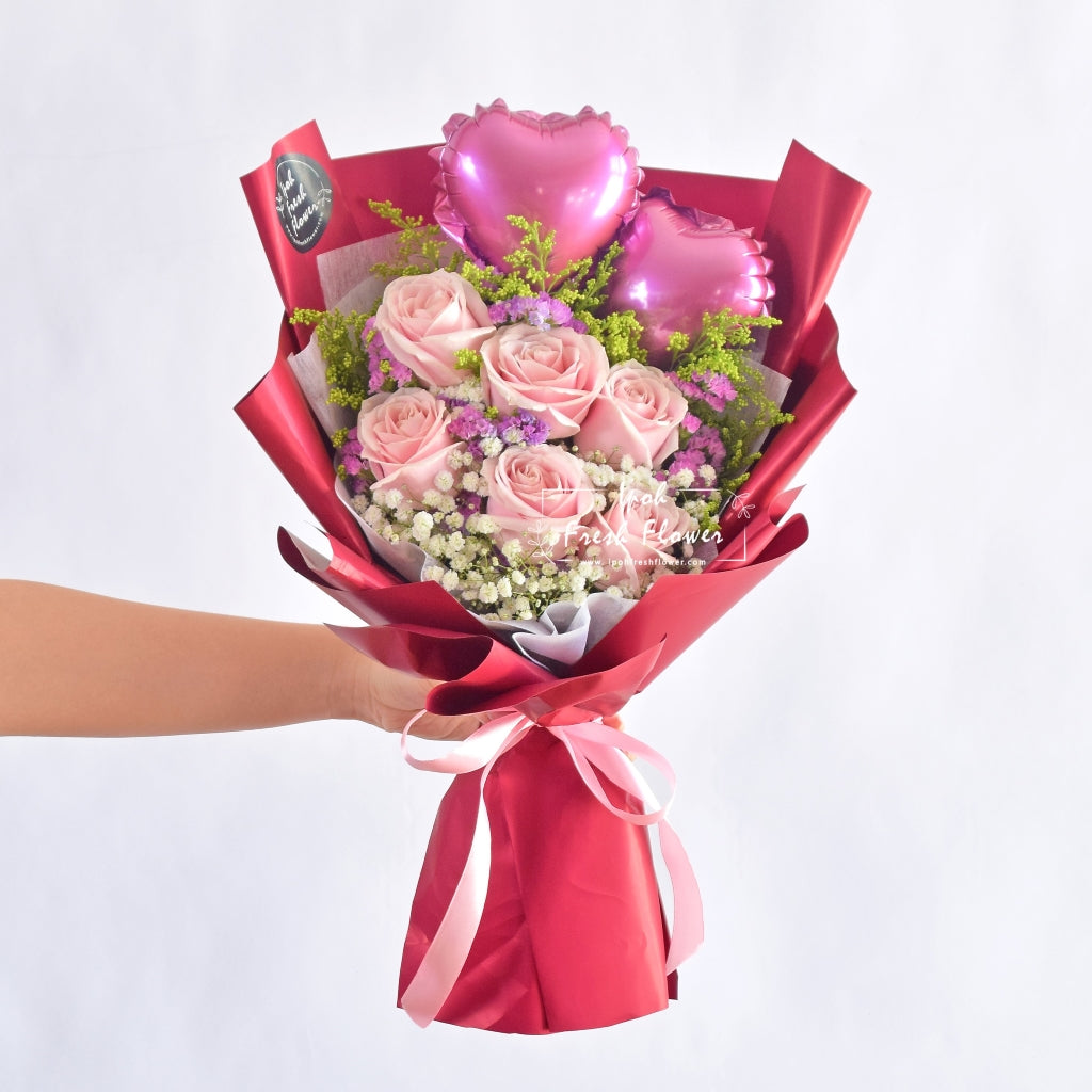 Mellow Love| Roses Bouquet with Balloon| Fresh Flower Delivery