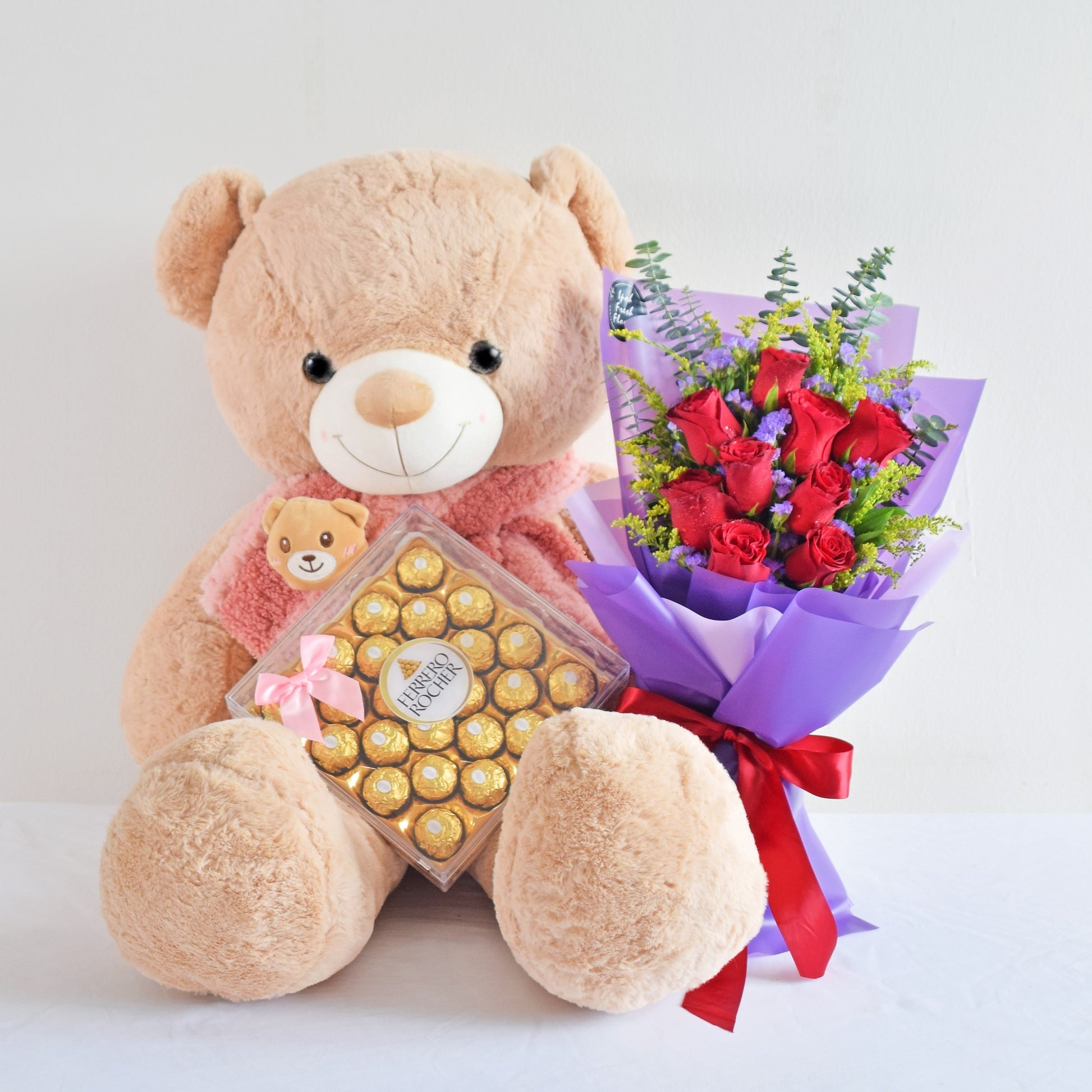 Purple Romance With XL Teddy Bear Birthday Bundle| Same Day Delivery