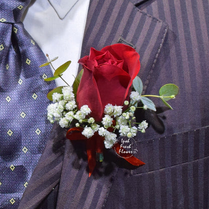 Red Rose Boutonniere| Personalized Flower Bouquet For Wedding & ROM