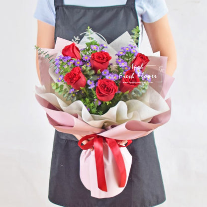 Roman| Red Roses Fresh Flower Bouquet| Same Day Delivery