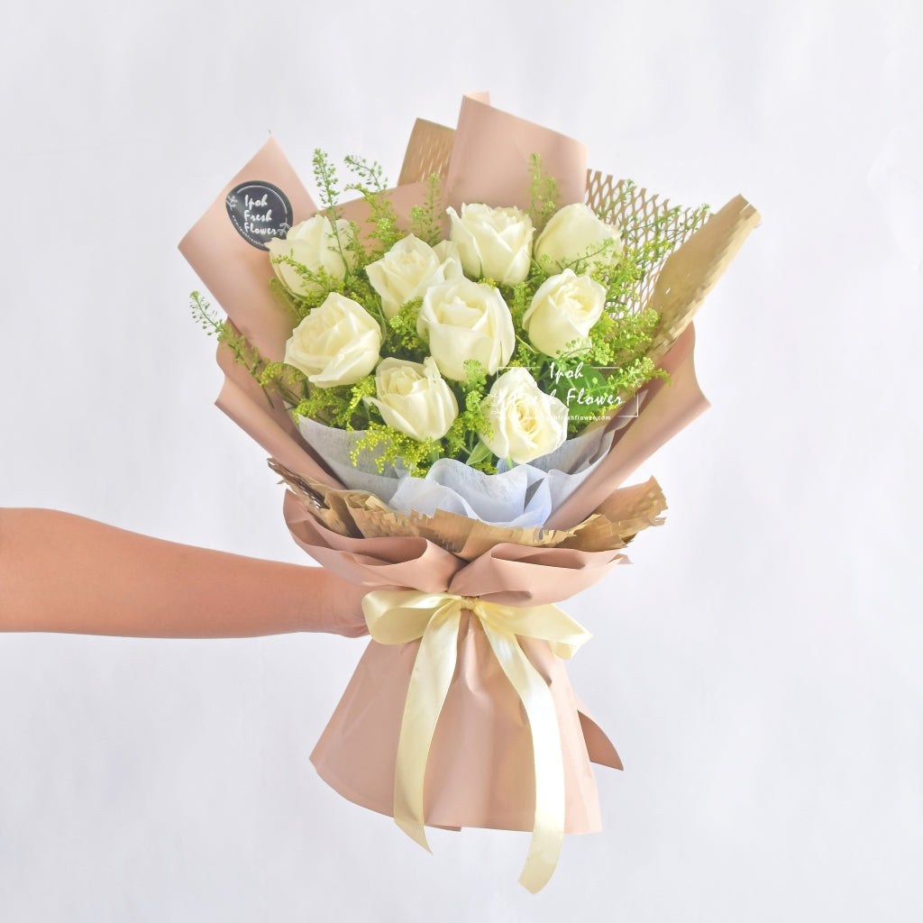 White Roses Fresh Flower Bouquet| Same Day Free Delivery