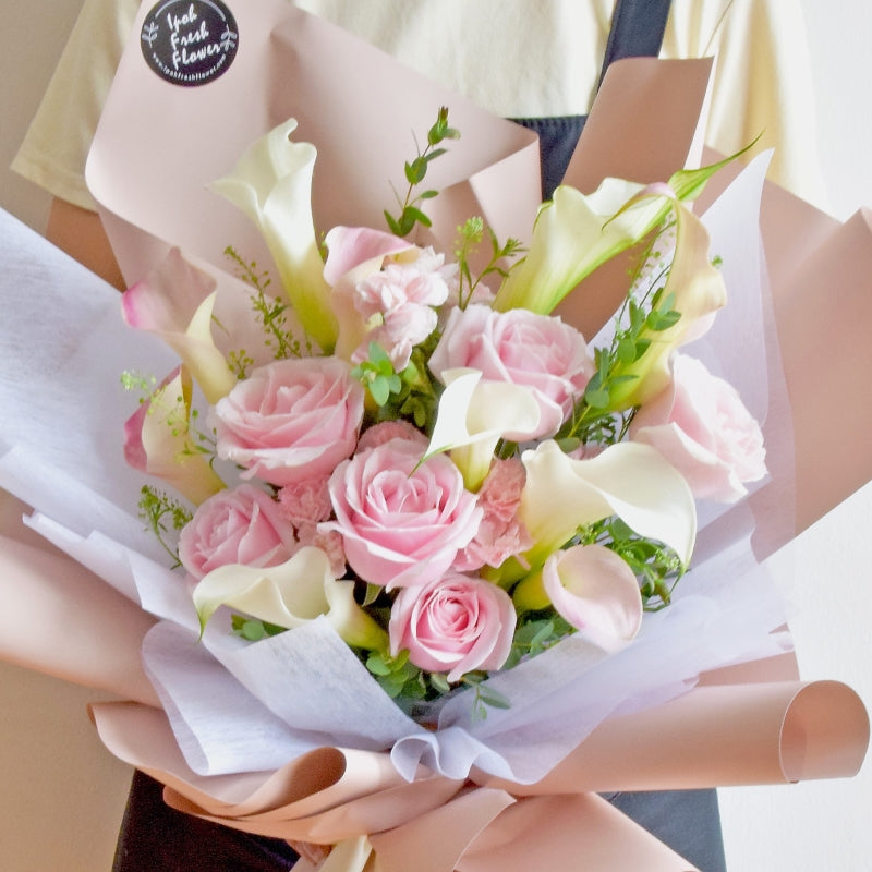 Calla Lilies & Roses Fresh Flower Bouquet| Same Day Delivery